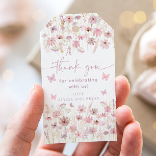 Etiqueta Para Presente Chá de Bebê Flores Silvestres Borboleta Rosa