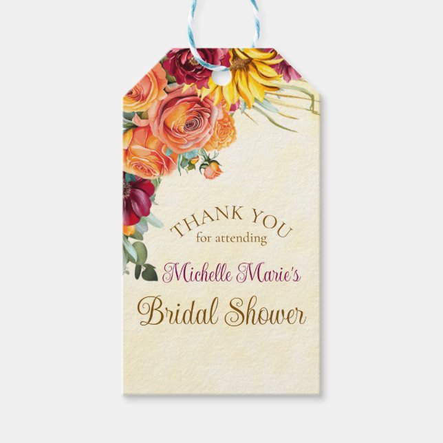 Etiqueta Para Presente Chá de Bebê Florido de Outono (Frente)