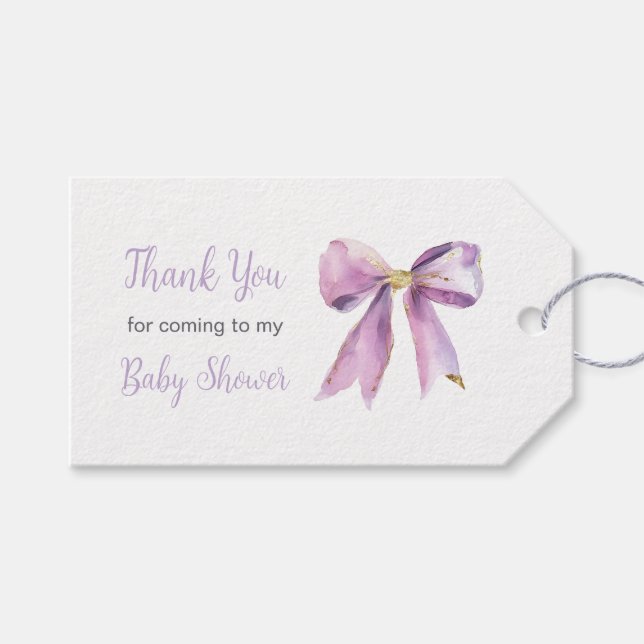 Etiqueta Para Presente Chá de Bebê Laço Coquette Roxo (Frente (horizontal))