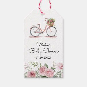 Etiqueta Para Presente Chá de Bebê Menina Bicicleta Rosa Vintage Fofa