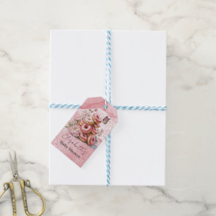 Etiqueta Para Presente Chá de Bebê Menina Borboleta Floral e Donuts Cor-d