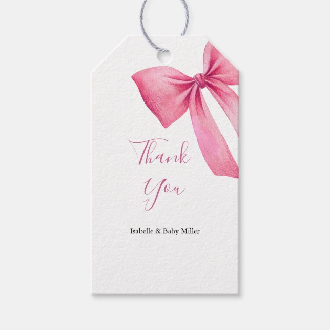 Etiqueta Para Presente Chá de Bebê Menina com Laço Rosa (Frente)
