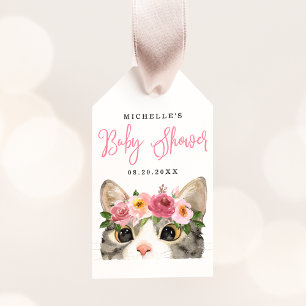 Etiqueta Para Presente Chá de Bebê Menina Gatinha Aquarela Doce