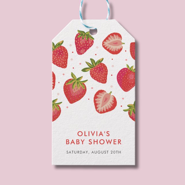 Etiqueta Para Presente Chá de Bebê Menina Morango (Strawberry baby shower gift tag)
