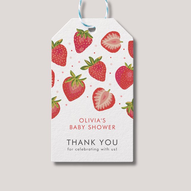 Etiqueta Para Presente Chá de Bebê Menina Morango (Strawberry Baby Shower Thank You gift tag)