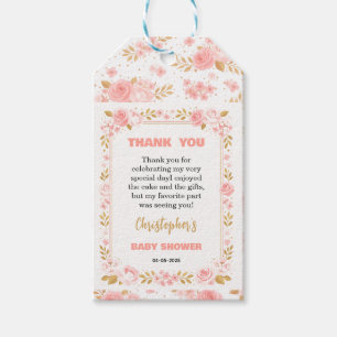 Etiqueta Para Presente Chá de Bebê Menina Rosa e Floral Dourado