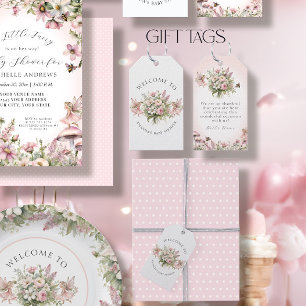 Etiqueta Para Presente Chá de Bebê Menina Rosa Floral Fada Cottagecore
