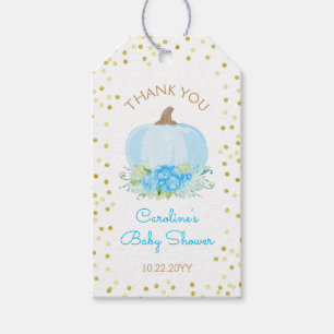 Etiqueta Para Presente Chá de Bebê Menino Abóbora Azul Boho Aquarela