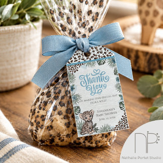 Etiqueta Para Presente Chá de Bebê Menino Safari Leopardo Fofo Obrigado
