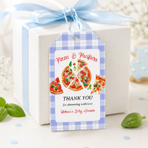 Etiqueta Para Presente Chá de Bebê Menino Xadrez Azul Pizza e Chupetas