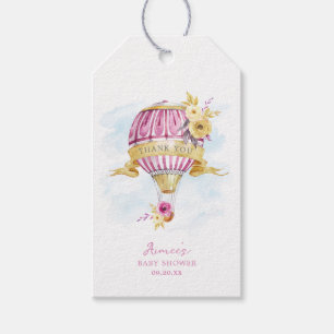 Etiqueta Para Presente Chá de Bebê Personalizado Balão de Ar Quente Rosa