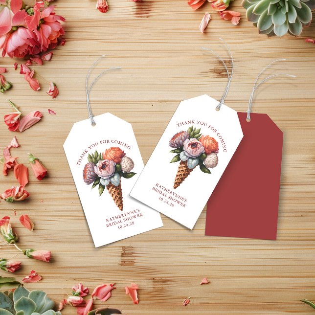 Etiqueta Para Presente Chá de Bebê Rústico Boho Sorvete Floral Nupcial (Rustic Boho Ice Cream Floral Bridal Shower Gift Tags)