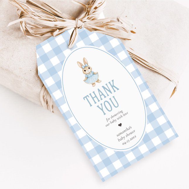 Etiqueta Para Presente Chá de Bebê Somebunny (Gingham Little Bunny Baby Shower Favor Tags)