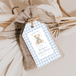 Etiqueta Para Presente Chá de Bebê Urso de Pelúcia Xadrez Azul
