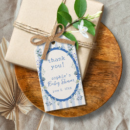 Etiqueta Para Presente Chá de Bebê Vintage Listrado Azul Pastel Jardim