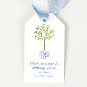 Etiqueta Para Presente Chá de casamento de Árvore de Limão Azul Preppy