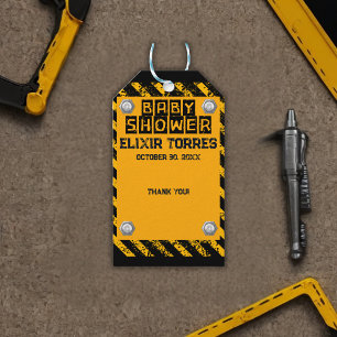 Etiqueta Para Presente Chá de fraldas Amarelo e Preto de Construção