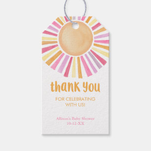 Etiqueta Para Presente Chá de fraldas amarelo rosa da menina solar Boho