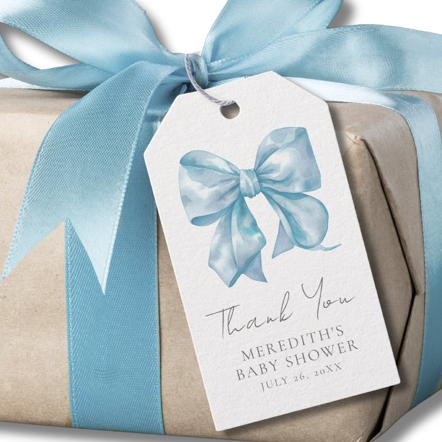 Etiqueta Para Presente Chá de fraldas Arco azul (Blue Bow Baby Shower Gift Tags)