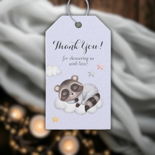 Etiqueta Para Presente Chá de fraldas Azul do Cavalheiro Raccoon Obrigado