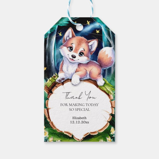 Etiqueta Para Presente Chá de fraldas Boho Magical Wolf (Frente)