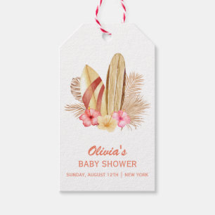 Etiqueta Para Presente Chá de fraldas Boho Tropical Flower SurfIng