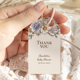 Etiqueta Para Presente Chá de fraldas Boho Vintage Floral Beige Obrigado