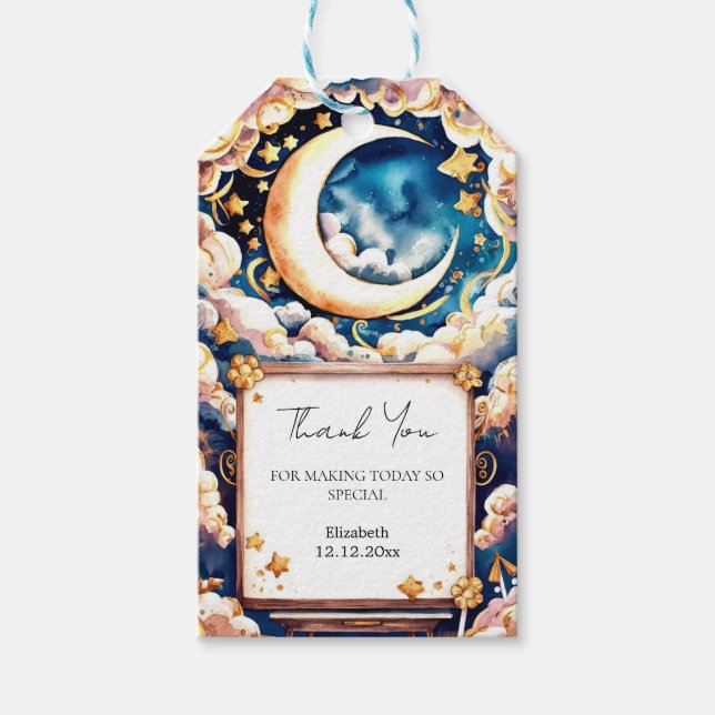 Etiqueta Para Presente Chá de fraldas Celestial de Lua Encantada (Frente)