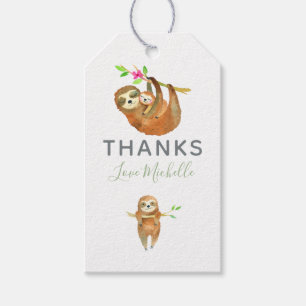 Etiqueta Para Presente Chá de fraldas com tema Watercolor Sloth Obrigado