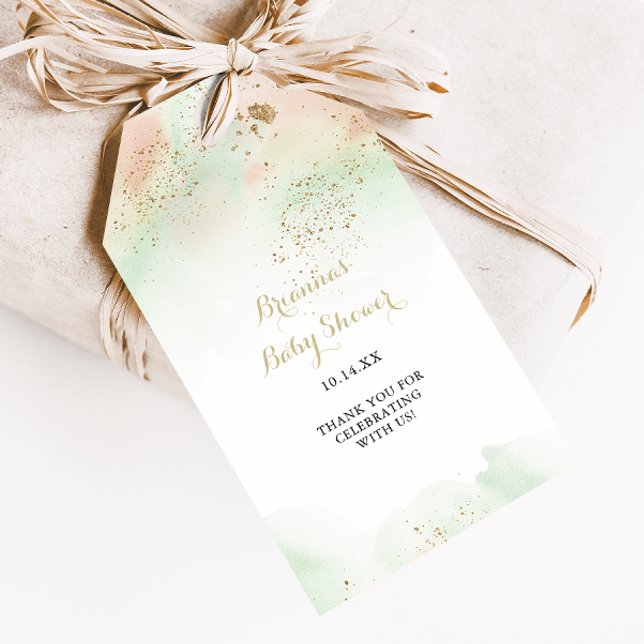 Etiqueta Para Presente Chá de fraldas Confetti Dourado de Aquarela (Criador carregado)