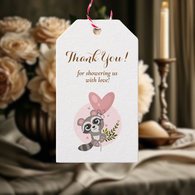 Etiqueta Para Presente Chá de fraldas Cute Raccoon Obrigado (Minimalist Cute Raccoon Baby Shower Thank You Gift Tags)