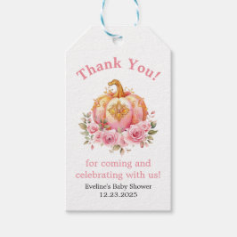 Etiqueta Para Presente Chá de fraldas de abóbora rosa e Dourado do Hallow