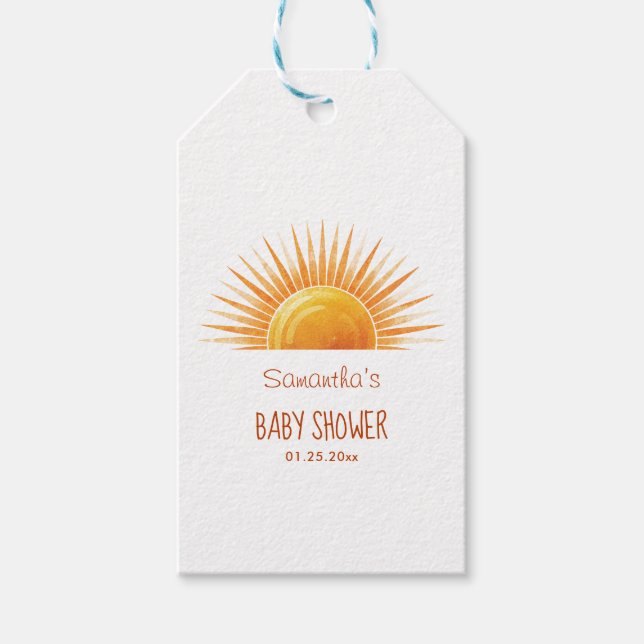 Etiqueta Para Presente Chá de fraldas de Aquarela Amarelo (Frente)