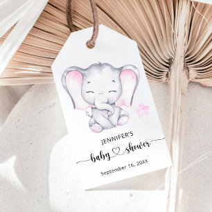 Etiqueta Para Presente Chá de fraldas de Aquarela de Elefante Rosa