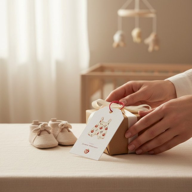 Etiqueta Para Presente Chá de fraldas de Aquarela Vermelha russa (Criador carregado)