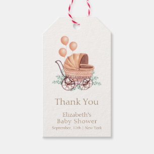 Etiqueta Para Presente Chá de fraldas de Balão Vintage Boho Greenery Stro