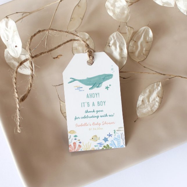 Etiqueta Para Presente Chá de fraldas de baleia Obrigado (Criador carregado)