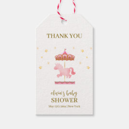 Etiqueta Para Presente Chá de fraldas de Carrossel Elegante Dourado rosa