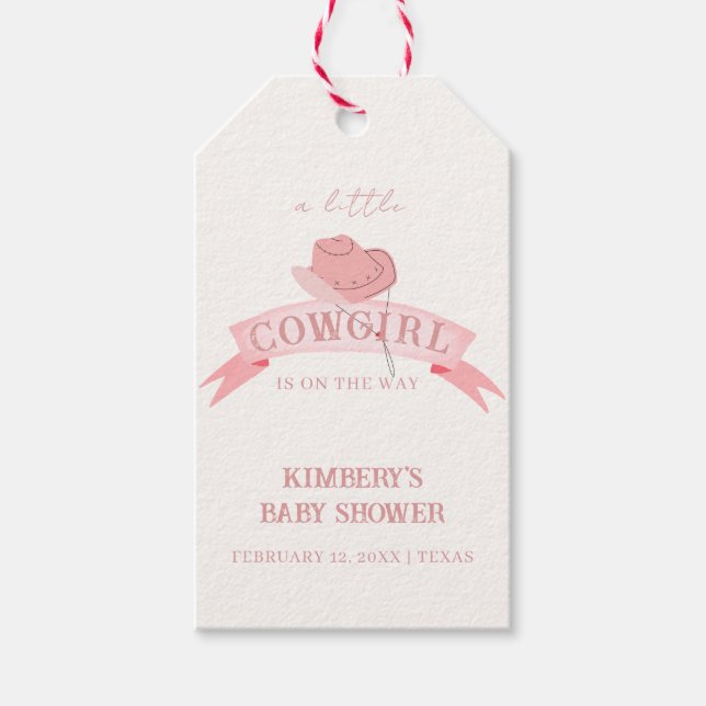 Etiqueta Para Presente Chá de fraldas de chapinha rosa ocidental (Frente)