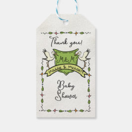 Etiqueta Para Presente Chá de fraldas de Crest Stork desenhado à mão