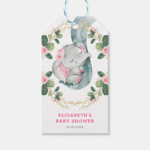 Etiqueta Para Presente Chá de fraldas de Elefante Verde Dourado Rosa Que