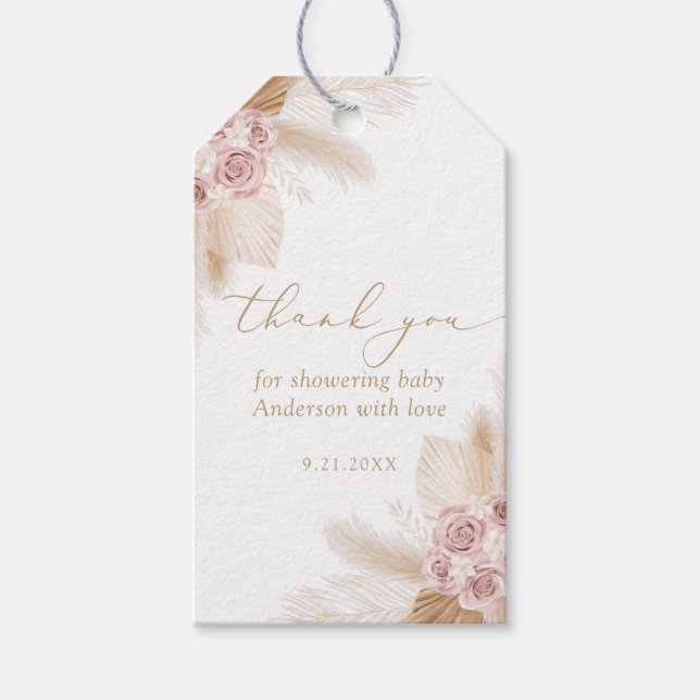 Etiqueta Para Presente Chá de fraldas de Garota Boho Pampas (Frente)