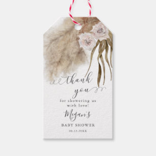 Etiqueta Para Presente Chá de fraldas de Grass Boho Pink Pampas