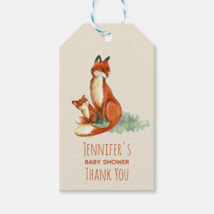 Etiqueta Para Presente Chá de fraldas de Ilustração Fox and Baby Water