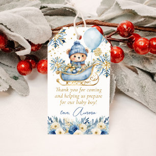 Etiqueta Para Presente Chá de fraldas de Natal do Urso Azul Obrigado