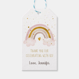 Etiqueta Para Presente Chá de fraldas De Pastel Neutro Dourado E Arco-Í
