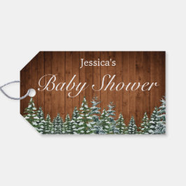 Etiqueta Para Presente Chá de fraldas de pinheiros de madeira e floresta