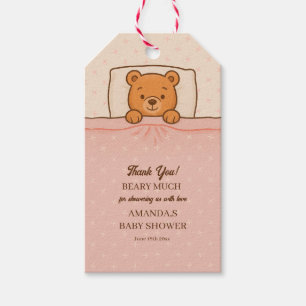Etiqueta Para Presente Chá de fraldas de Rosa claro de Urso com Sono