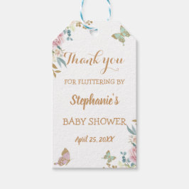 Etiqueta Para Presente Chá de fraldas de Rosa de borboleta Dourada com br