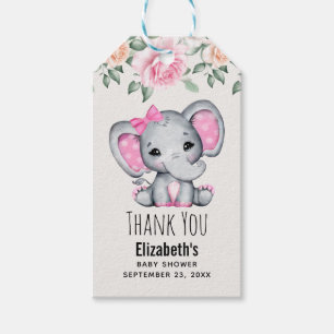 Etiqueta Para Presente Chá de fraldas de Rosas e Elefante para Bebê Ros